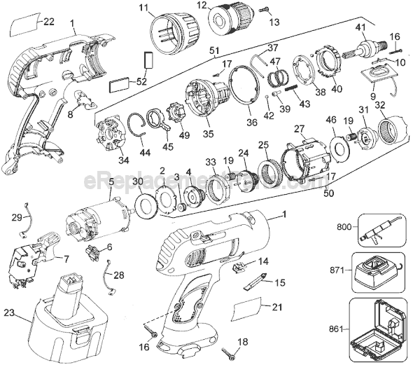 Page A Diagram and Parts List for 2897 Type 1 Black and Decker Cordless Drill